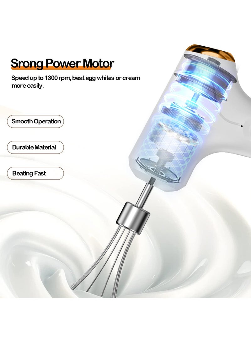 SYOSI Electric Whisk with 2 Detachable Whisks, USB Rechargeable Hand Wireless Portable Egg Beater with 3 Speed Modes for Eggs Milkshake Cream Butter Baby Food, for Kitchen Camping Gifts White  - Image 2