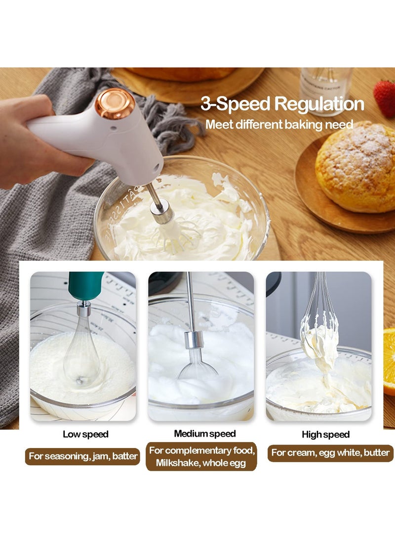SYOSI Electric Whisk with 2 Detachable Whisks, USB Rechargeable Hand Wireless Portable Egg Beater with 3 Speed Modes for Eggs Milkshake Cream Butter Baby Food, for Kitchen Camping Gifts White  - Image 4