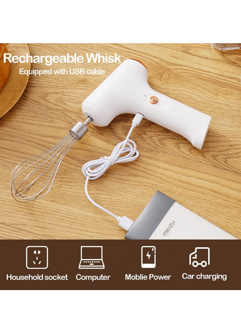 SYOSI Electric Whisk with 2 Detachable Whisks, USB Rechargeable Hand Wireless Portable Egg Beater with 3 Speed Modes for Eggs Milkshake Cream Butter Baby Food, for Kitchen Camping Gifts White  - Image 3