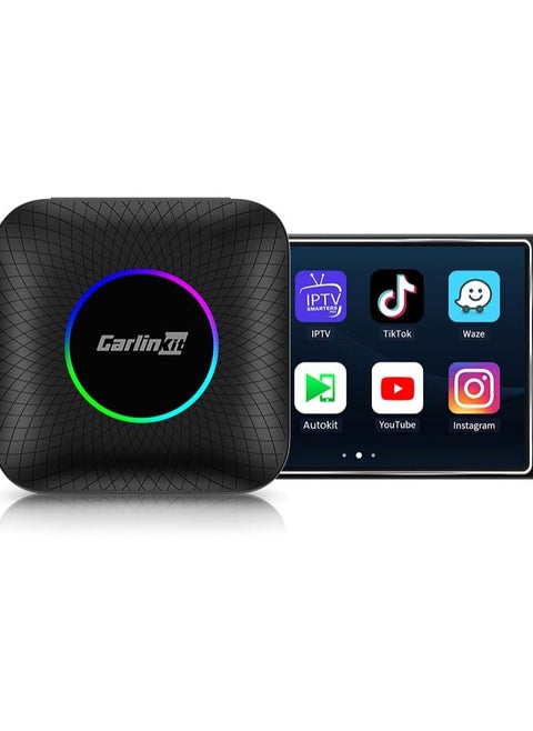 كارلينكت محول اندرويد 13 ايه اي بوكس اصدار LED، كوالكوم 8 نواة، 8+128GB، محول 3 في 1 مع شبكة اتصال خلوية 4G، بث فيديو، شريحة اتصال/بطاقة TF مدمجة، جوجل بلاي، فقط لسيارات كاربلاي السلكية.