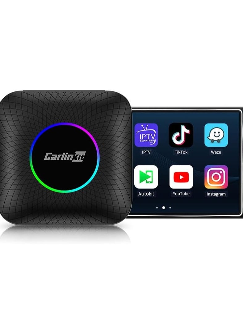 كار لينكيت - كارلينكت محول اندرويد 13 ايه اي بوكس اصدار LED، كوالكوم 8 نواة، 8+128GB، محول 3 في 1 مع شبكة اتصال خلوية 4G، بث فيديو، شريحة اتصال/بطاقة TF مدمجة، جوجل بلاي، فقط لسيارات كاربلاي السلكية. - Image 1