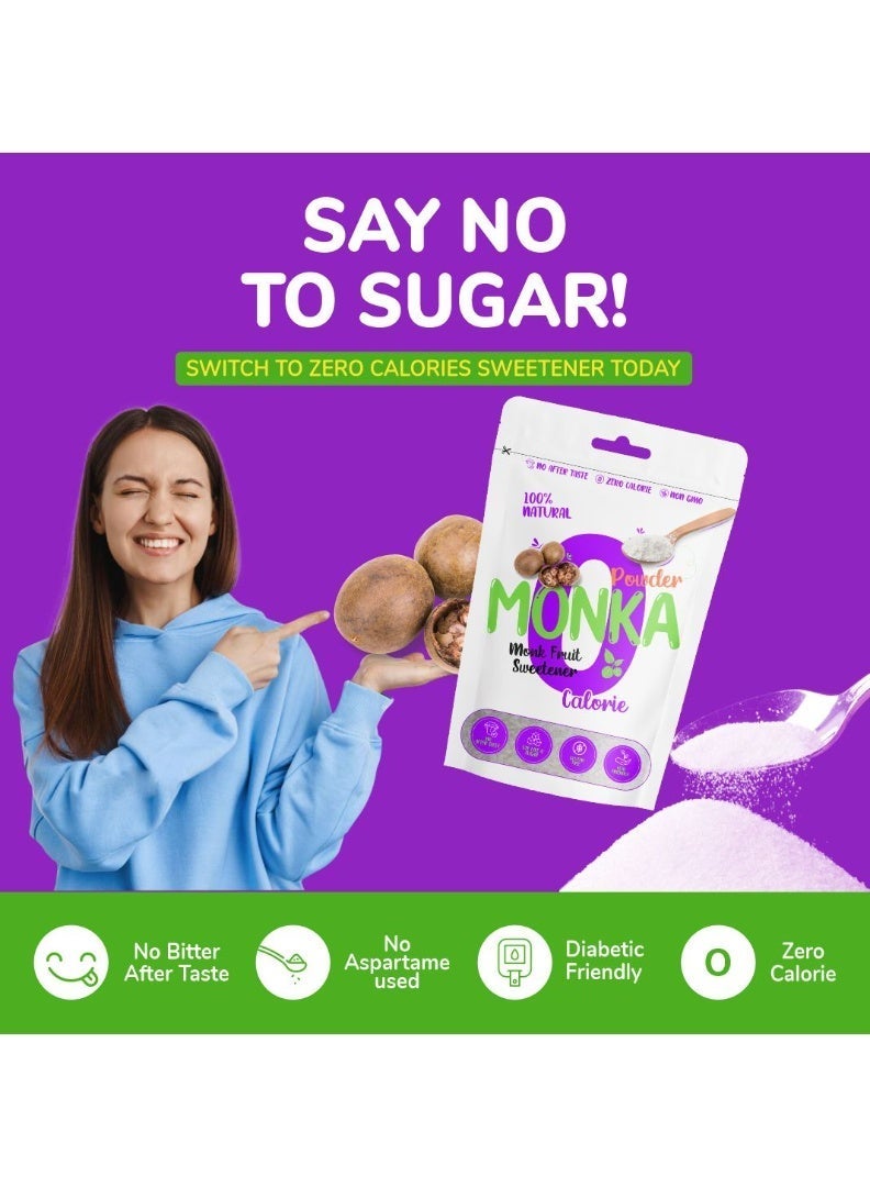Monka Monk Fruit Sweetener Powder – Zero Calorie Natural Sugar Substitute | Keto & Diabetic Friendly Sweetener | Low Glycemic Sugar Alternative for Coffee, Tea, Baking & Cooking - Image 4