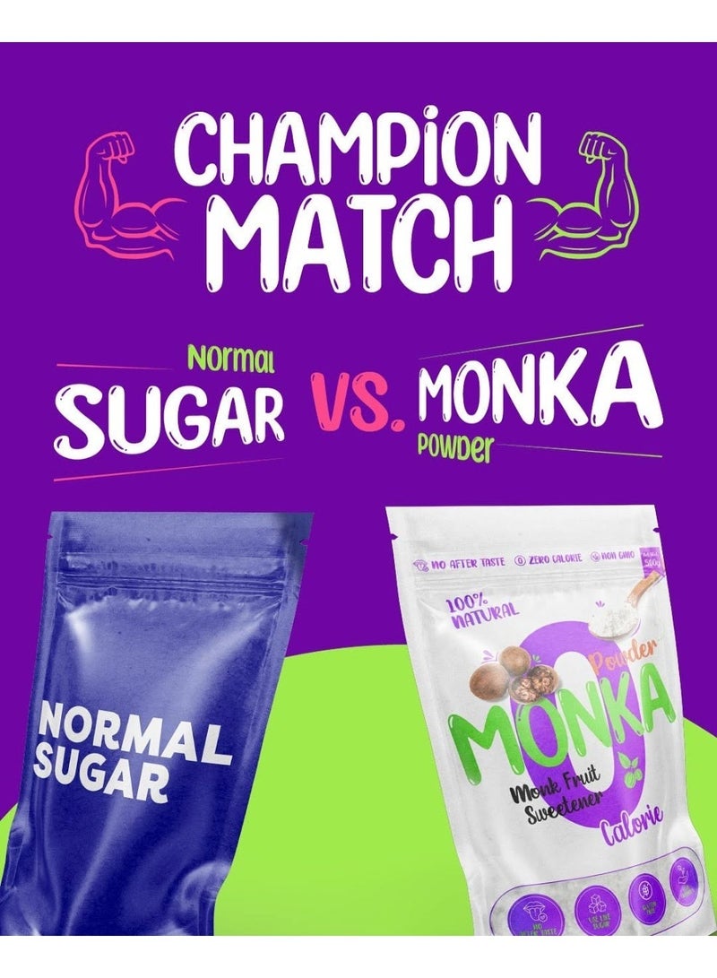 Monka Monk Fruit Sweetener Powder – Zero Calorie Natural Sugar Substitute | Keto & Diabetic Friendly Sweetener | Low Glycemic Sugar Alternative for Coffee, Tea, Baking & Cooking - Image 5