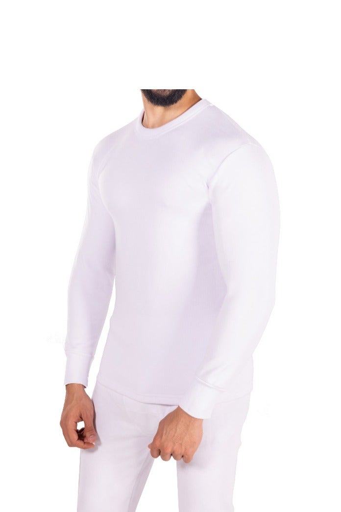 Men's Drosh Fur Pajama Set, Long Sleeve White T-shirt and Pants  - Image 3