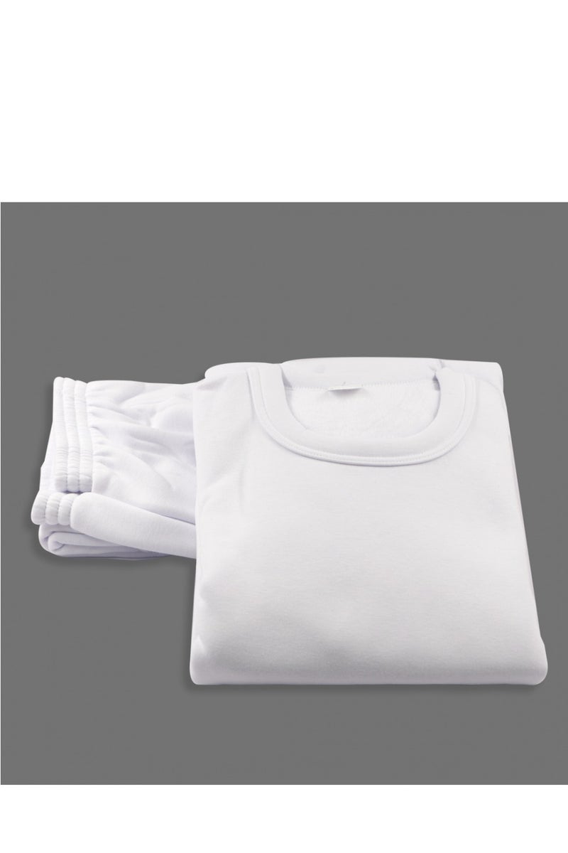Men's Drosh Fur Pajama Set, Long Sleeve White T-shirt and Pants  - Image 4