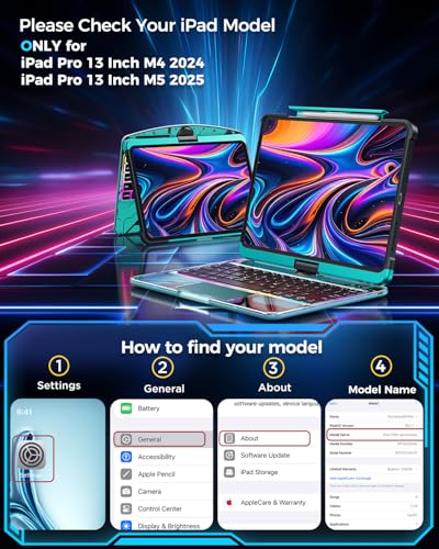 TSQQST Clear Wireless Keyboard Case for iPad Pro 13 Inch M5M4 20252024 with Pencil Holder MultiTouch Trackpad Visible PCB HighTech Style 3Brightness 7Color Backlight 360 Rotatable Blue - Image 3