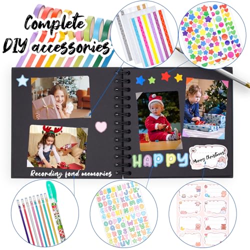 Tugle Kid Scrapbook Photo Album Hard Cover DIY Photo Album for Kids Instant Camera Print Paper with DIY Accessories (Black) - Image 2