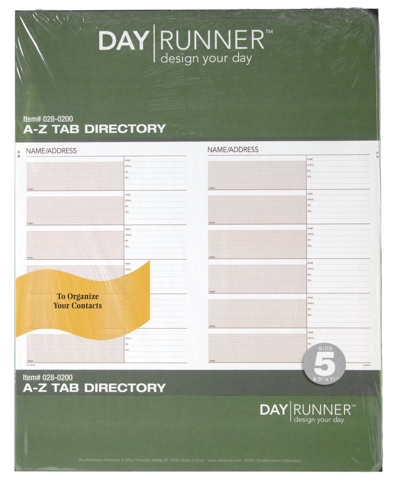 AT-A-GLANCE Day Runner Undated Planner Telephone and Address A–Z Tabs, 8.5 x 11 Inches (028-0200)