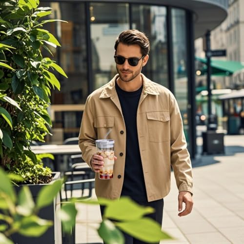 BLUEPOLAR أكواب زجاجية BLUEPOLAR سعة 23 أونصة مع أغطية وقشات - زجاجة سفر محمولة مقاومة للتسرب للمشروبات الباردة، القهوة المثلجة، الماتشا، والمشروبات الباردة - متينة وصديقة للبيئة (رمادي) - Image 3