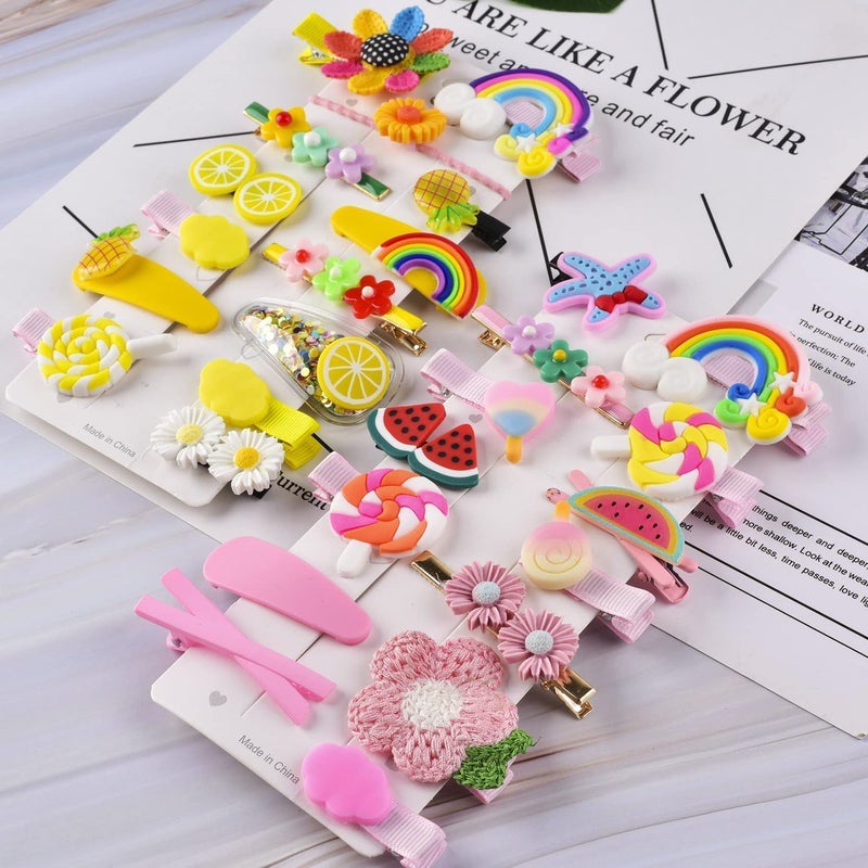 FIgment Hair Clip -Cute Fruit Cartoon Animal Shape Hair Clip Pins Set for Baby Girls, Little Girl Clip Set Hair Stuff Kids Accessory, Flower Candy, Fruits Rainbow, Butterflies for Hairstyles (Multi) - Image 2