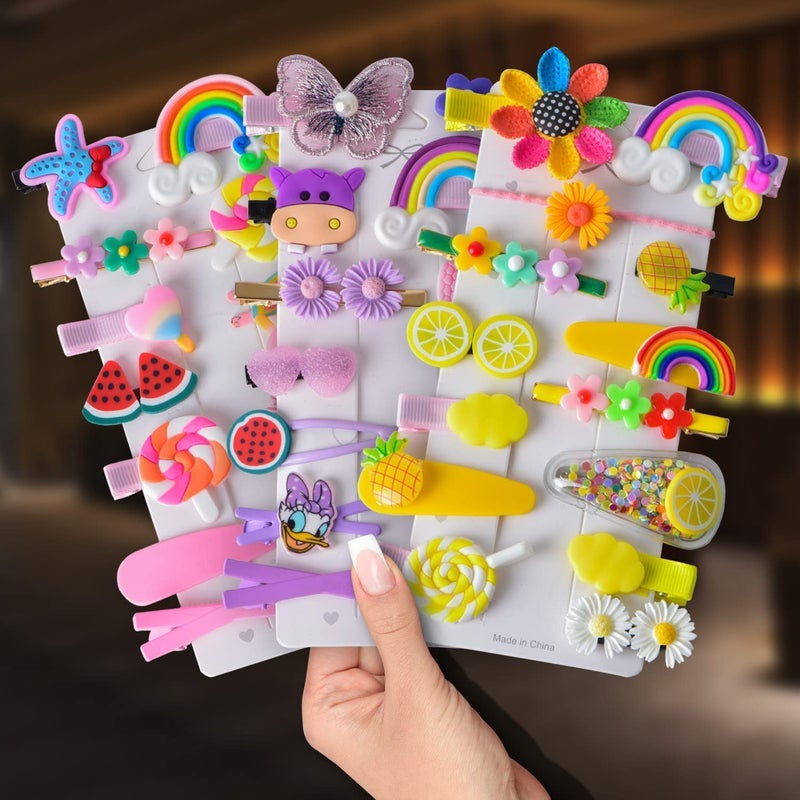 FIgment Hair Clip -Cute Fruit Cartoon Animal Shape Hair Clip Pins Set for Baby Girls, Little Girl Clip Set Hair Stuff Kids Accessory, Flower Candy, Fruits Rainbow, Butterflies for Hairstyles (Multi) - Image 1