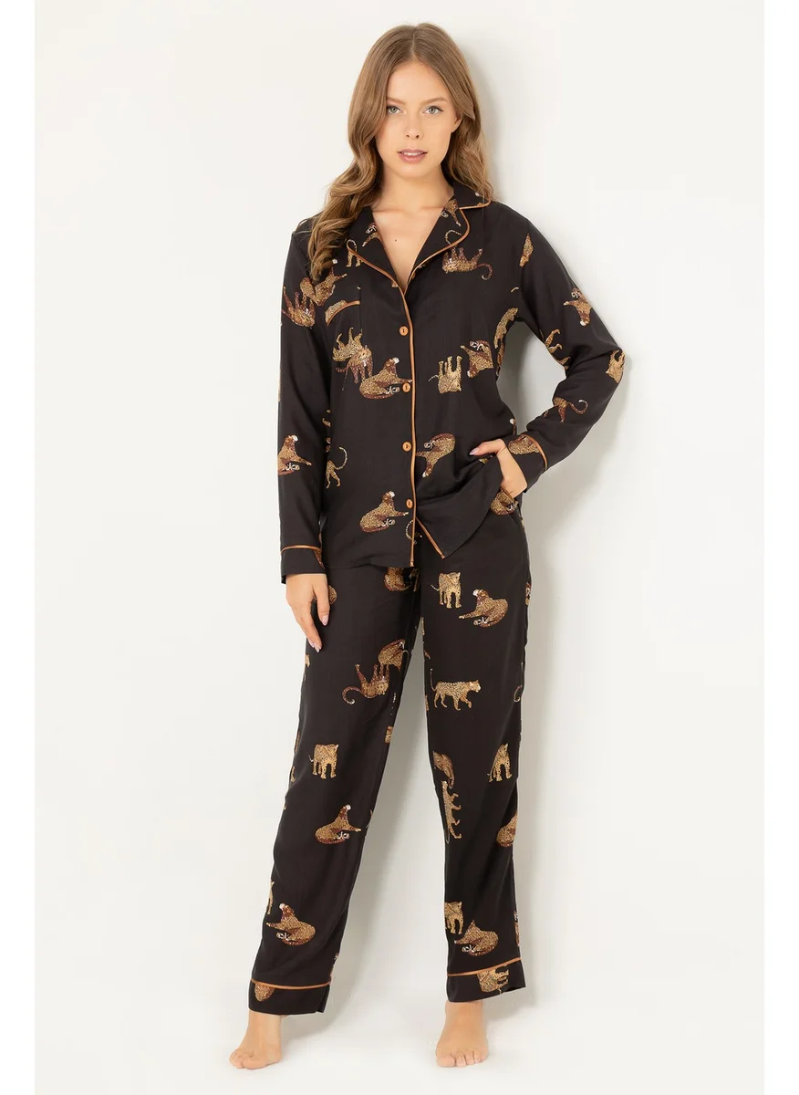 DoReMi Leopard Natural Viscose Soft Buttoned Pajamas Set