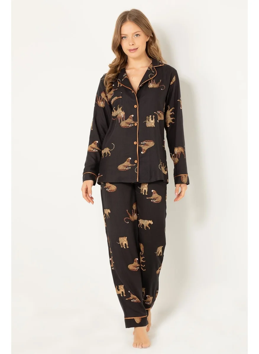 DoReMi Leopard Natural Viscose Soft Buttoned Pajamas Set