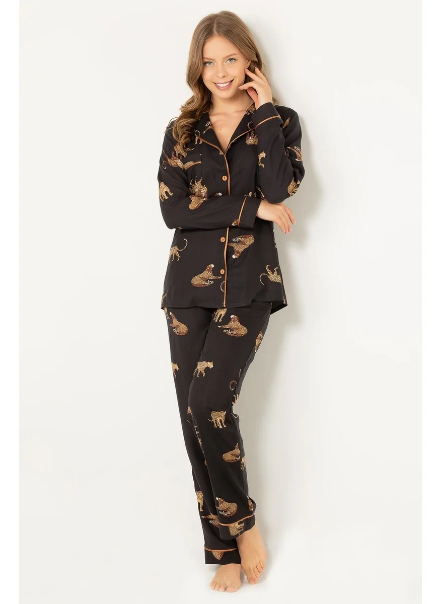 DoReMi Leopard Natural Viscose Soft Buttoned Pajamas Set