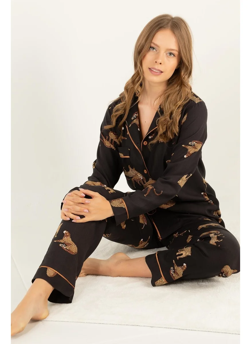 DoReMi Leopard Natural Viscose Soft Buttoned Pajamas Set