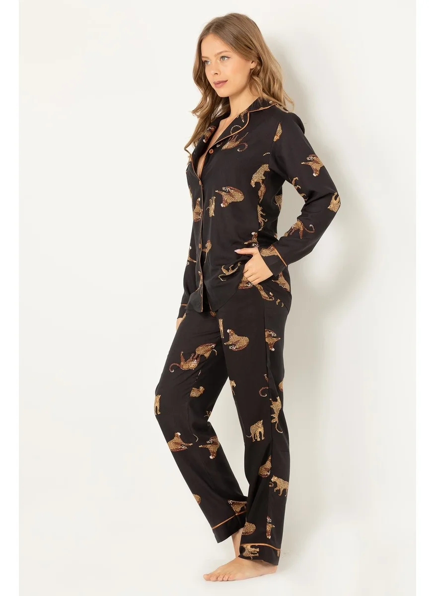 DoReMi Leopard Natural Viscose Soft Buttoned Pajamas Set