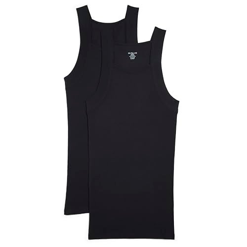 Evolve Men's Cotton Comfort Square Cut Tank Multi Pack, Black, Small - Image 1