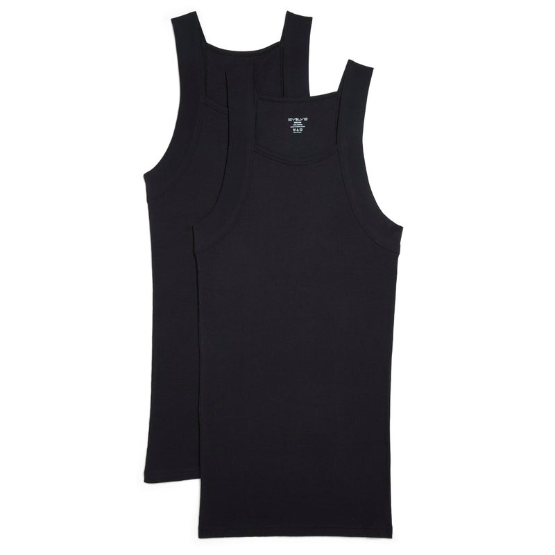 Evolve Men's Cotton Comfort Square Cut Tank Multi Pack, Black, Small - Image 3