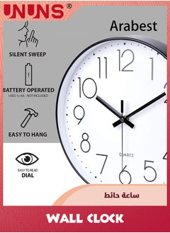 UNUNS Wall Clock,12-inch Non-Ticking Quality Quartz Round Wall Clocks,Battery Operated,Easy To Read,Silent Wall Clock For Bedroom/Living Room/Kitchen/Office/School/Home Decor,Black  - Image 2