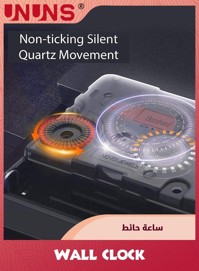 UNUNS ساعة حائط، ساعات حائط دائرية كوارتز عالية الجودة مقاس 12 بوصة، تعمل بالبطارية، سهلة القراءة، ساعة حائط صامتة لغرفة النوم/غرفة المعيشة/المطبخ/المكتب/المدرسة/ديكور المنزل، أسود - Image 3