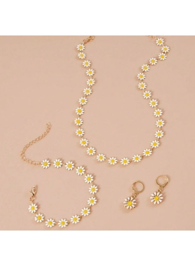 Minimalist Daisy Jewelry Set for Women – Necklace, Earrings & Bracelet | Elegant Lightweight Gift Box Packaging - Image 1