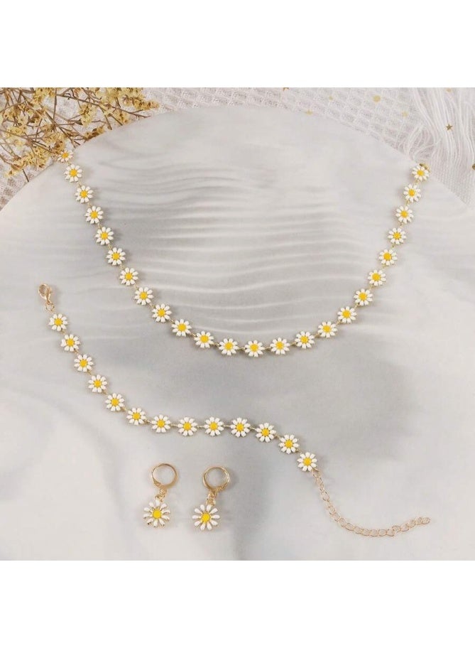 Minimalist Daisy Jewelry Set for Women – Necklace, Earrings & Bracelet | Elegant Lightweight Gift Box Packaging - Image 4