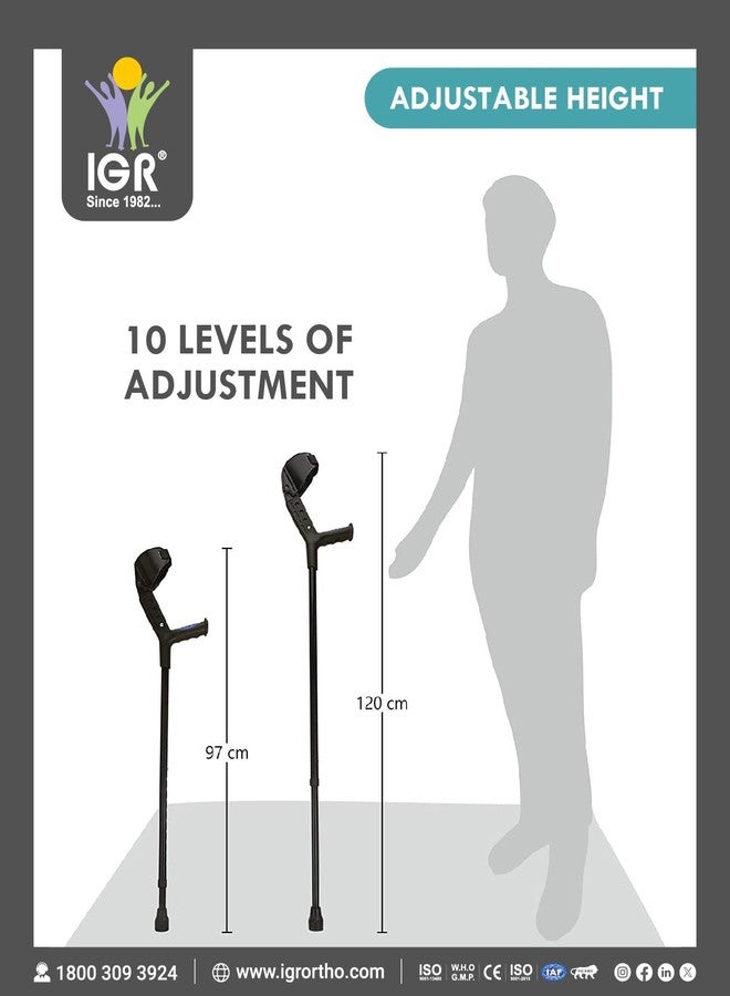 IGR عكازات IGR قابلة للتعديل للمشي، وعصي دعم للمرفق (صنع في الهند)، أسود بالكامل، مقاس موحد، وحدة واحدة - Image 4