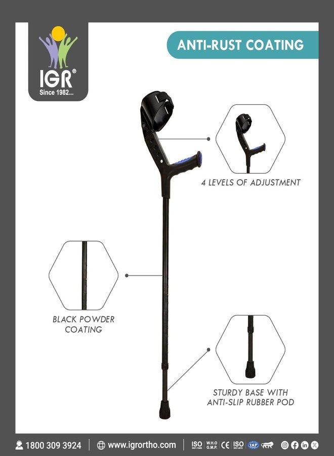 IGR عكازات IGR قابلة للتعديل للمشي، وعصي دعم للمرفق (صنع في الهند)، أسود بالكامل، مقاس موحد، وحدة واحدة - Image 3