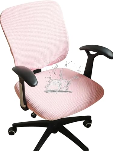 FORCHEER Desk Chair Cover Pink Jacquard Stretchable Two Pieces Split Office Chair Covers Water Resistant Washable - Image 1