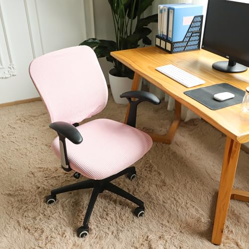 FORCHEER Desk Chair Cover Pink Jacquard Stretchable Two Pieces Split Office Chair Covers Water Resistant Washable - Image 5