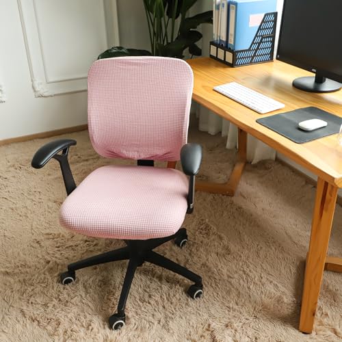 FORCHEER Desk Chair Cover Pink Jacquard Stretchable Two Pieces Split Office Chair Covers Water Resistant Washable - Image 2