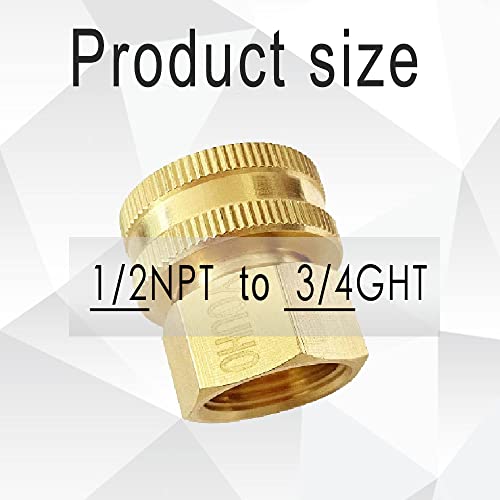 YOUHO 2 Pcs 3/4 GHT (F) to 1/2 NPT (F) Solid Brass Garden Hose Fittings Connectors Adapter Heavy Duty Brass Repair Double Female Water Hose Connector - Image 2