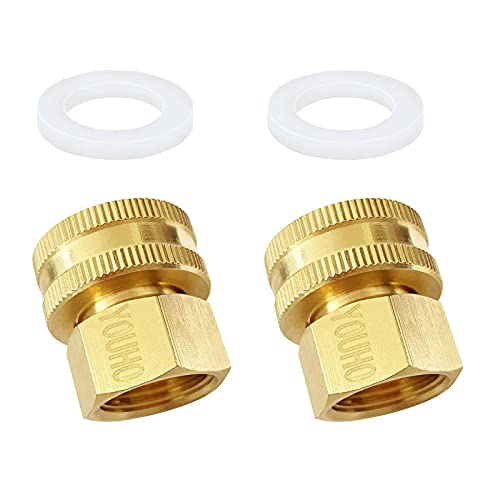 YOUHO 2 Pcs 3/4 GHT (F) to 1/2 NPT (F) Solid Brass Garden Hose Fittings Connectors Adapter Heavy Duty Brass Repair Double Female Water Hose Connector - Image 1