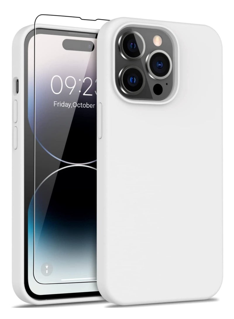 إلترازون iPhone 14 Pro Max Case with Screen Protector Soft Flexible Silicone Gel Rubber Bumper Cover Slim Fit Shockproof Protective Phone Case for iPhone 14 Pro Max 6.7" White - Image 1