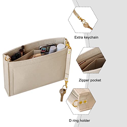 Soyizom Toiletry Pouch 19 26 Bag Organizer Insert for Cosmetics Tidy Organizer,Felt Purse Organizer Insert Ladies Tote Handbag Liner Pocket Organizer with Keychain & Gold Buckle & Zip(Large-26,Beige) - Image 4