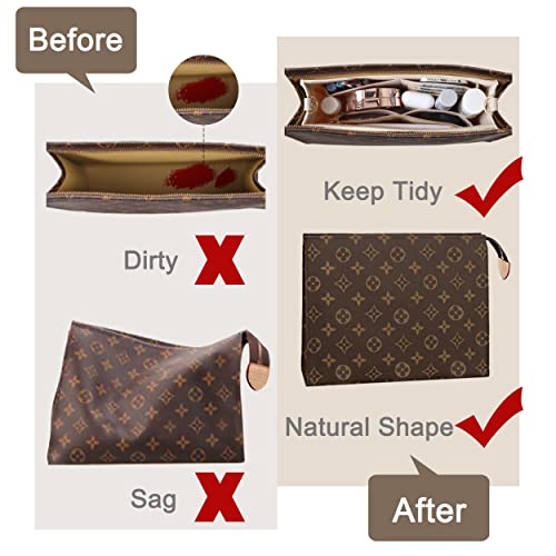 Soyizom Toiletry Pouch 19 26 Bag Organizer Insert for Cosmetics Tidy Organizer,Felt Purse Organizer Insert Ladies Tote Handbag Liner Pocket Organizer with Keychain & Gold Buckle & Zip(Large-26,Beige) - Image 2