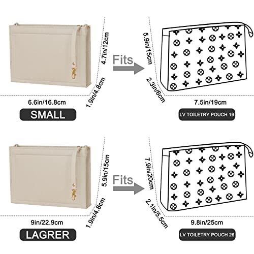 Soyizom Toiletry Pouch 19 26 Bag Organizer Insert for Cosmetics Tidy Organizer,Felt Purse Organizer Insert Ladies Tote Handbag Liner Pocket Organizer with Keychain & Gold Buckle & Zip(Large-26,Beige) - Image 5