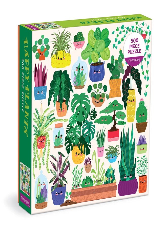 Mudpuppy Happy Plants - 500 Piece Family Puzzle with Fun and Adorable Illustrations of Succulents and Flowers for Children Ages 8 and Up - Image 1
