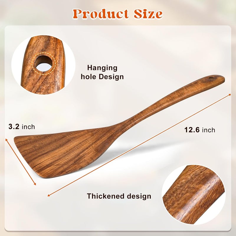 MemoGem Wooden Spatula for Cooking, Acacia Wood Flat Frying Spatulas, Long Handle Spatula Turner for Non Stick Pans, Non-Scratch, Wooden Kitchen Utensils for Cooking, Frying, Baking - Image 4