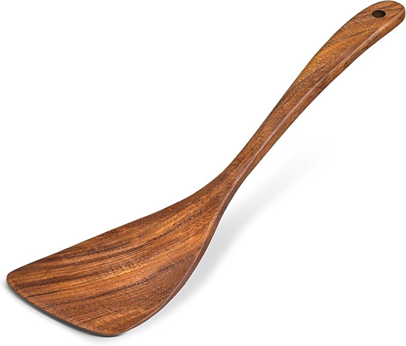 MemoGem Wooden Spatula for Cooking, Acacia Wood Flat Frying Spatulas, Long Handle Spatula Turner for Non Stick Pans, Non-Scratch, Wooden Kitchen Utensils for Cooking, Frying, Baking - Image 1