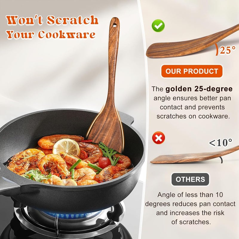 MemoGem Wooden Spatula for Cooking, Acacia Wood Flat Frying Spatulas, Long Handle Spatula Turner for Non Stick Pans, Non-Scratch, Wooden Kitchen Utensils for Cooking, Frying, Baking - Image 3