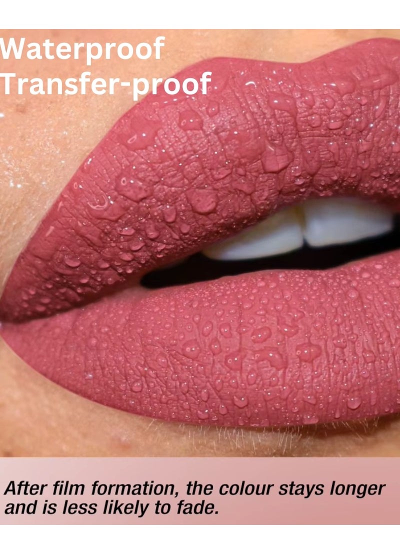 LANGMANNI - 3 in 1 Matte Soft Lip Set Lip Liner Liquid Lip Gloss and Lipstick Combo Set Soft Smooth Natural Lip Contour Set Waterproof and Long Lasting Effect All in One Lip Makeup Gift Set 04 - Image 1