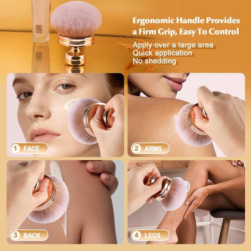 BEAUTYFACTOR Extra Large Body Makeup Brush, Professional Self Tan Brush for Flawless Application, Wide Headed Body Bronzer & Leg Makeup Applicator, Streak-Free Blending Brush for Back & Arms (Gold) - Image 5