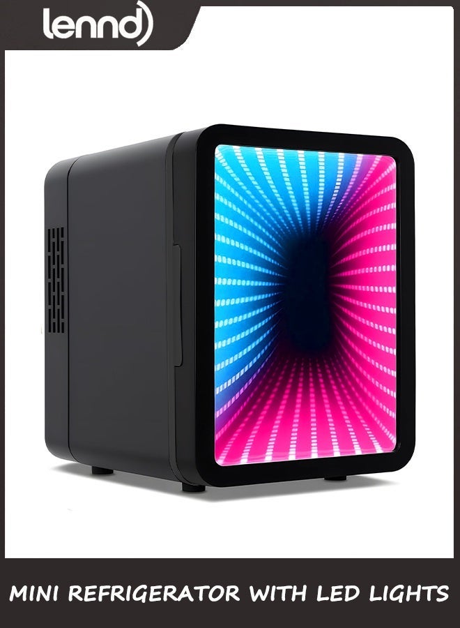 لينند ثلاجة صغيرة، 4 لتر/6 علب ثلاجة صغيرة مع ضوء LED قابل للتعتيم، مبرد ومدفأة حرارية محمولة تعمل بالتيار المتردد/المستمر، ثلاجة صغيرة للألعاب لغرفة النوم والمكتب وغرفة الألعاب والسيارة (أسود) - Image 1