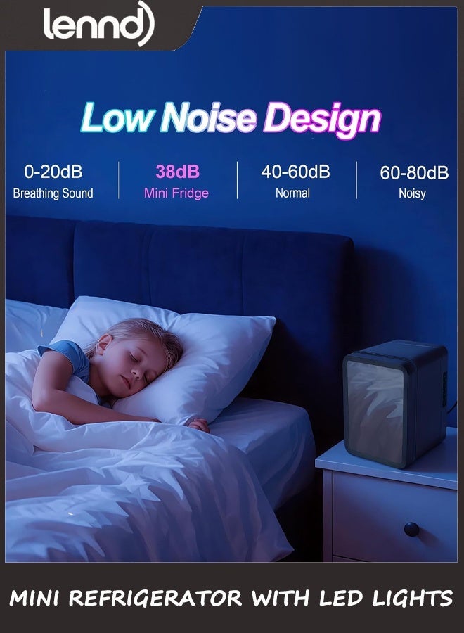 لينند ثلاجة صغيرة، 4 لتر/6 علب ثلاجة صغيرة مع ضوء LED قابل للتعتيم، مبرد ومدفأة حرارية محمولة تعمل بالتيار المتردد/المستمر، ثلاجة صغيرة للألعاب لغرفة النوم والمكتب وغرفة الألعاب والسيارة (أسود) - Image 4