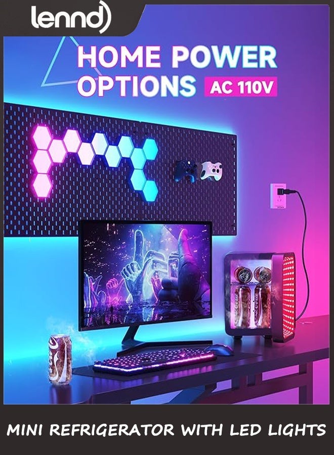 لينند ثلاجة صغيرة، 4 لتر/6 علب ثلاجة صغيرة مع ضوء LED قابل للتعتيم، مبرد ومدفأة حرارية محمولة تعمل بالتيار المتردد/المستمر، ثلاجة صغيرة للألعاب لغرفة النوم والمكتب وغرفة الألعاب والسيارة (أسود) - Image 3
