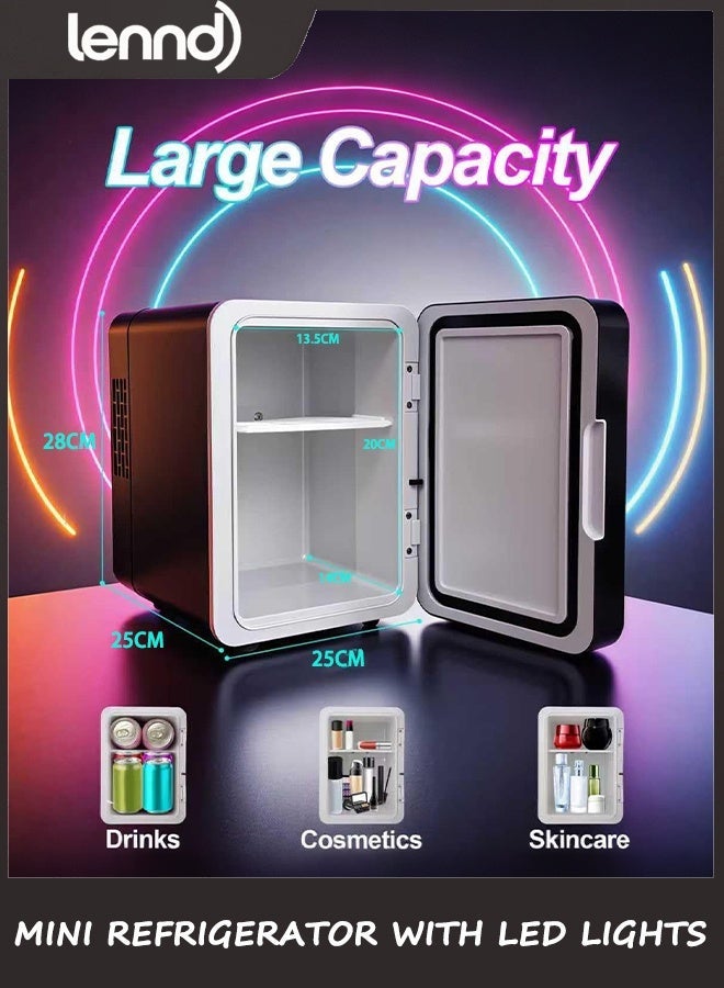 لينند ثلاجة صغيرة، 4 لتر/6 علب ثلاجة صغيرة مع ضوء LED قابل للتعتيم، مبرد ومدفأة حرارية محمولة تعمل بالتيار المتردد/المستمر، ثلاجة صغيرة للألعاب لغرفة النوم والمكتب وغرفة الألعاب والسيارة (أسود) - Image 2