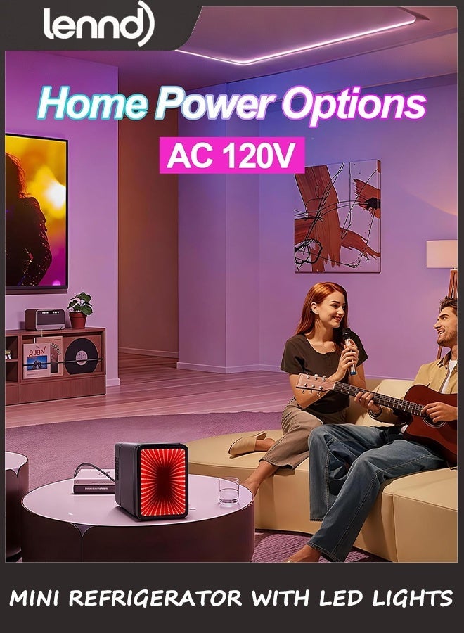 لينند ثلاجة صغيرة، 4 لتر/6 علب ثلاجة صغيرة مع ضوء LED قابل للتعتيم، مبرد ومدفأة حرارية محمولة تعمل بالتيار المتردد/المستمر، ثلاجة صغيرة للألعاب لغرفة النوم والمكتب وغرفة الألعاب والسيارة (أسود) - Image 5