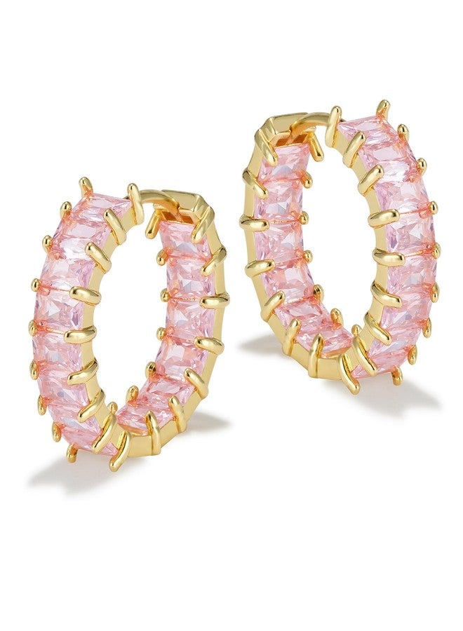 Lourny Crystal Hoop Earrings for Women, 18K Gold Plated Chunky CZ Hypoallergenic Trendy Lightweight Earring Multcolors Jewelry Gifts for Women, One Size, Brass, Cubic Zirconia - Image 1