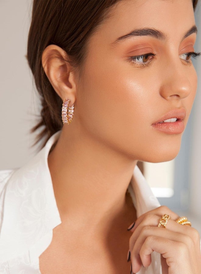 Lourny Crystal Hoop Earrings for Women, 18K Gold Plated Chunky CZ Hypoallergenic Trendy Lightweight Earring Multcolors Jewelry Gifts for Women, One Size, Brass, Cubic Zirconia - Image 3